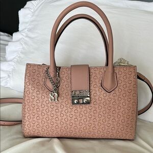 Pink Leather Satchel with Silver Hardware